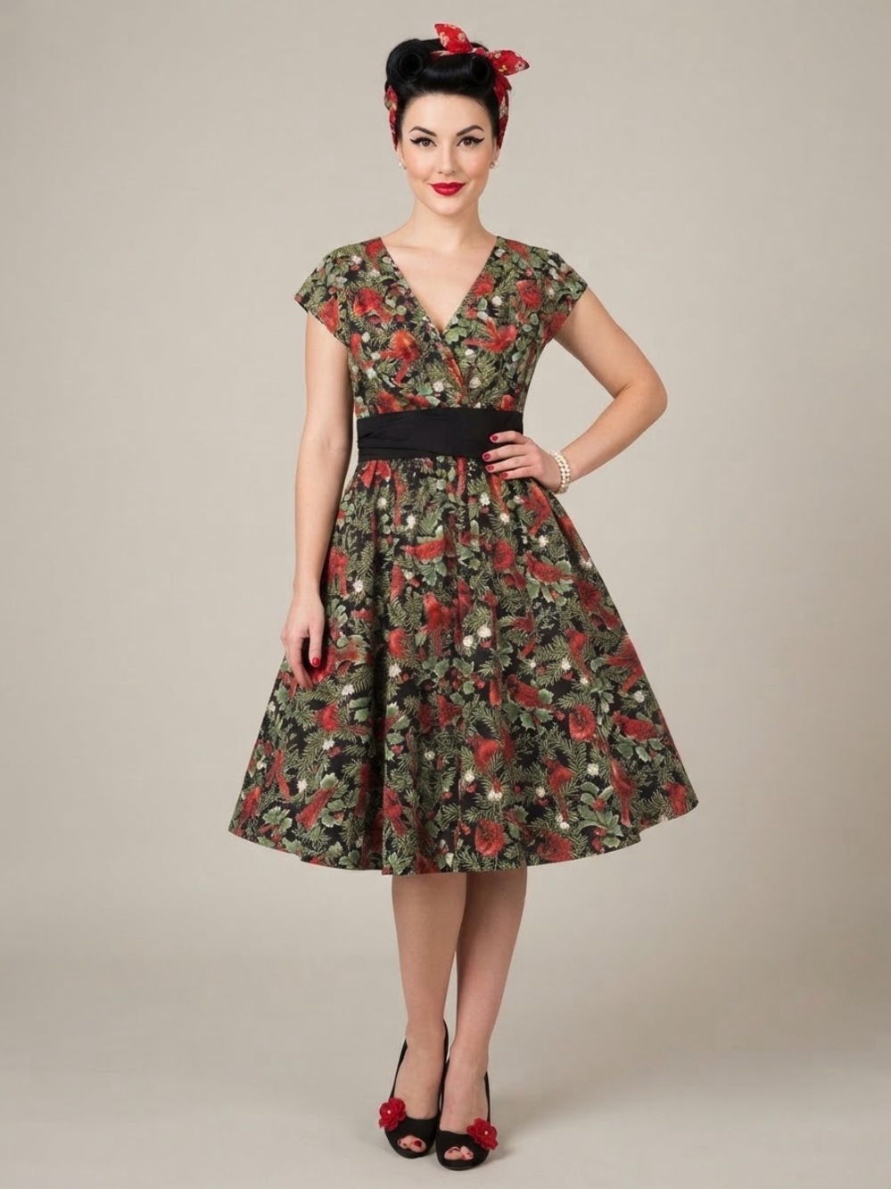 Retrolicious Cardinal Christmas Holiday Dress Cotton Pockets Vintage Inspired